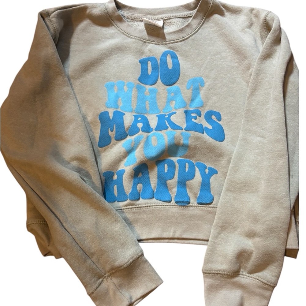 Beige Crop Top with Blue Print